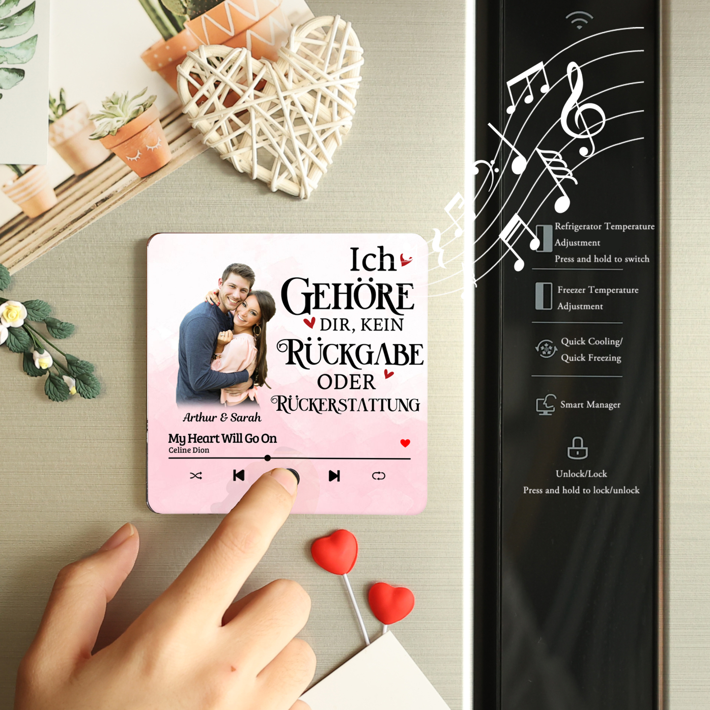 Personalisiertes Foto & Lied & 2 Namen Acryl Holz Kühlschrankmagnet mit Musikfunktion Ich gehöre dir keine Rückgabe oder Rückerstattung Geschenk für Paar