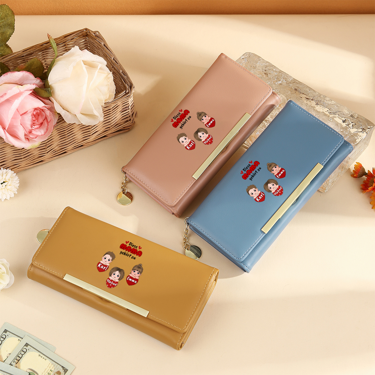 Personalisiertes Foto & 1-6 Namen & Muster PU Leder Lange Portemonnaie Geldbörse-Diese Mama gehört zu...