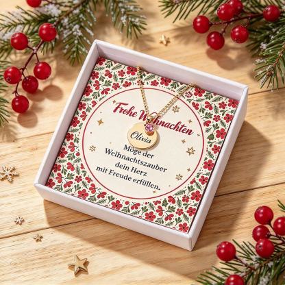 Personalisierte Namenskette mit rundem Anhänger und Geburtsstein-Imitat – Weihnachtsgeschenk für Mama Tochter Ehefrau oder beste Freundin