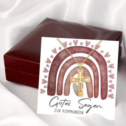 Personalisierter 1 Text & 1 Datum Kommunion Kreuz Golde Halskette- Gottes Segen zur Kommunion- Geschenk mit Nachrichtenkarte