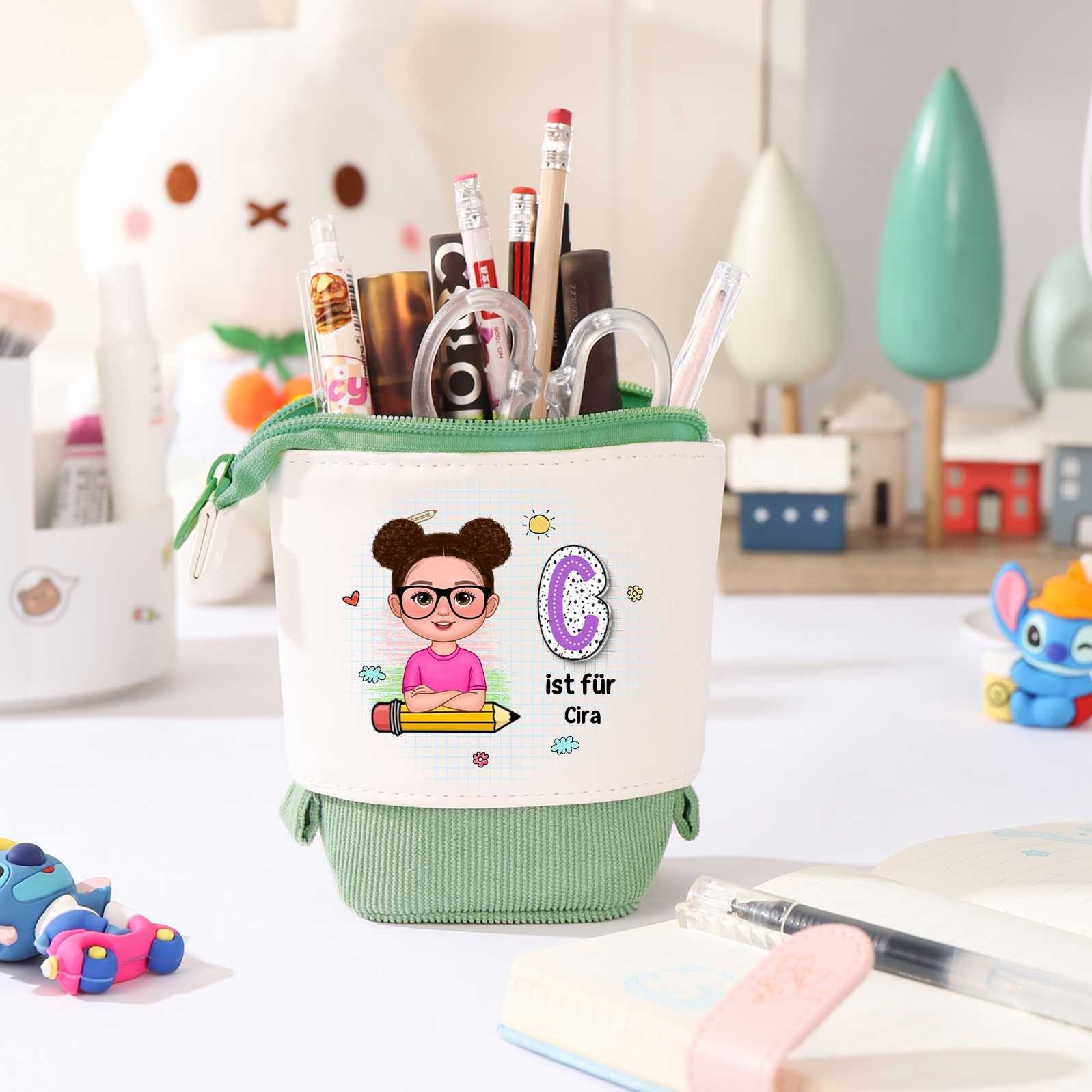 Personalisierter Name in 4 Farben Leinwand PU-Leder Stifteetui Stifttasche für Mädchen
