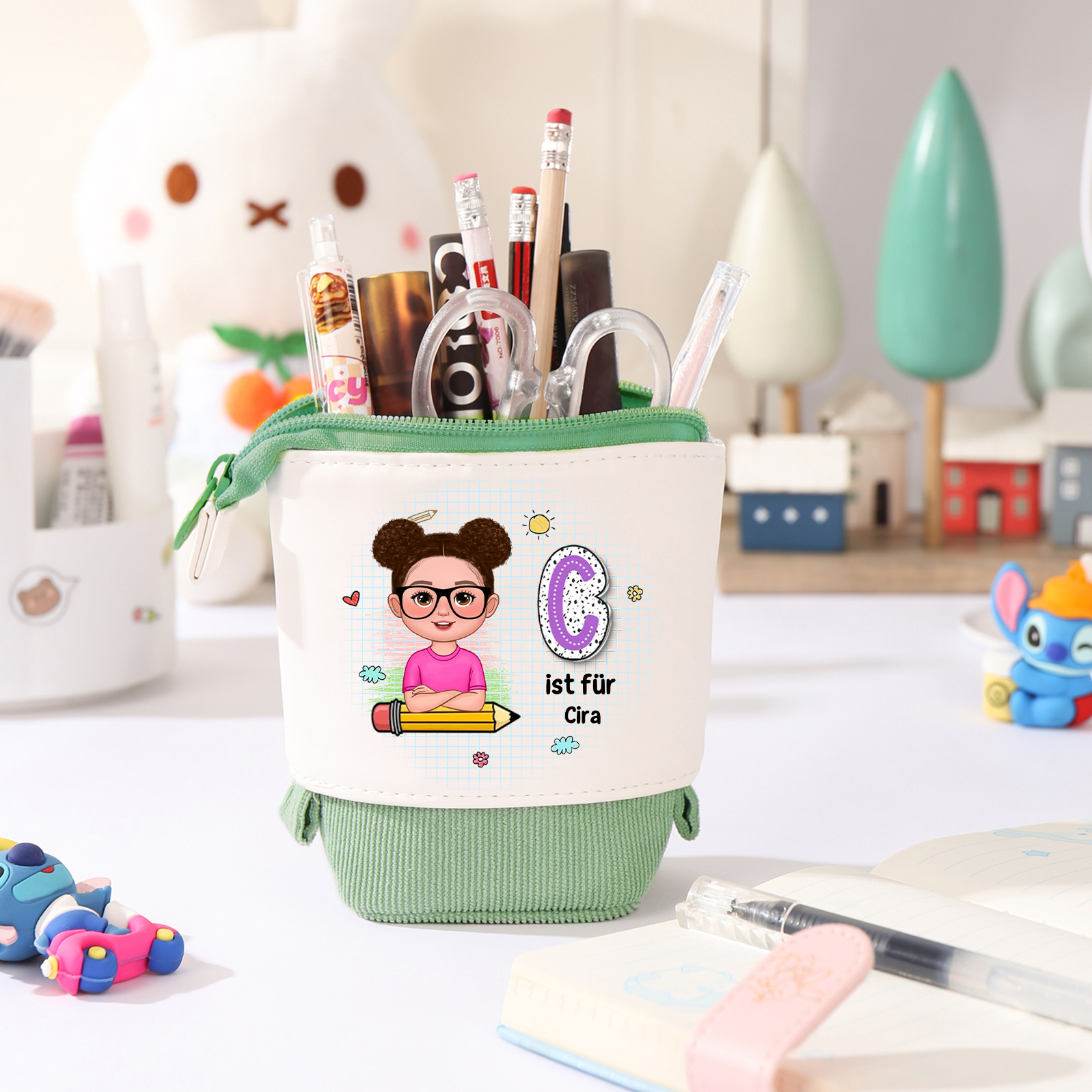 Personalisierter Name in 4 Farben Leinwand PU-Leder Stifteetui Stifttasche für Mädchen