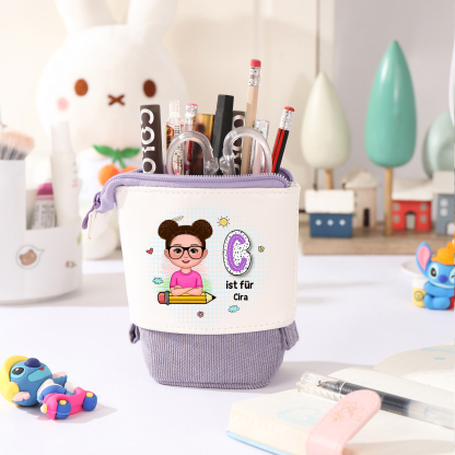 Personalisierter Name in 4 Farben Leinwand PU-Leder Stifteetui Stifttasche für Mädchen