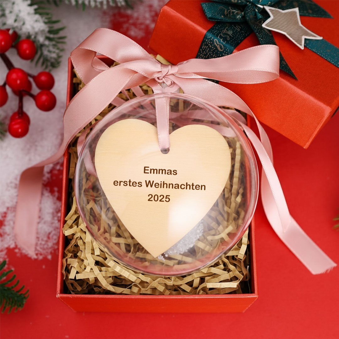 Band-Herz Weihnachtskugel mit personalisiertem Text
