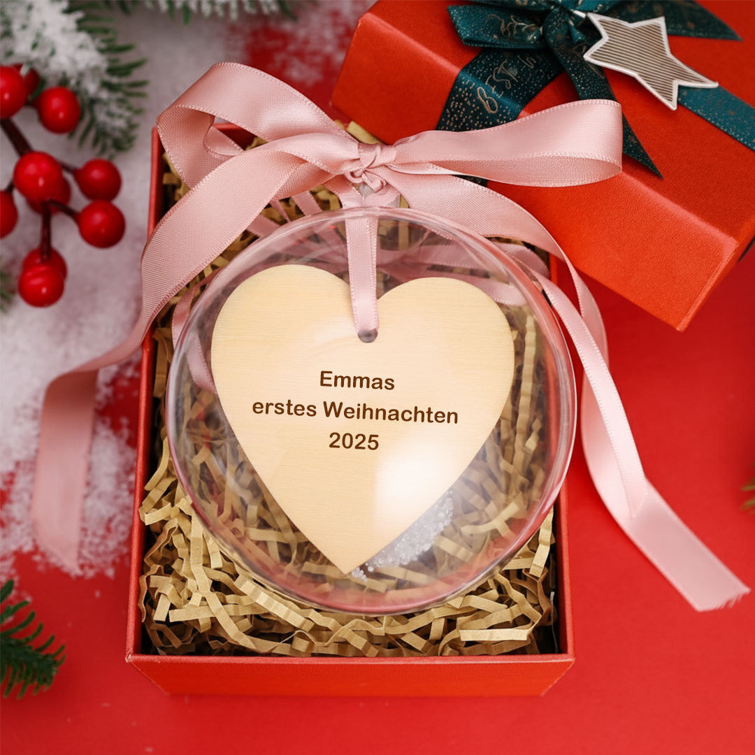 Band-Herz Weihnachtskugel mit personalisiertem Text