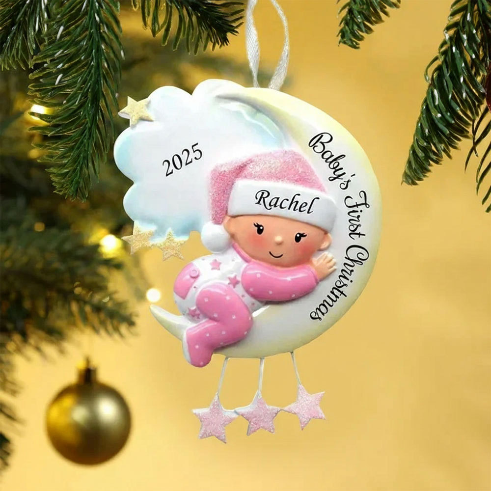 Holz Weihnachtsornament-Personalisierter Name & Text & Jahr Ball Baby Ornament