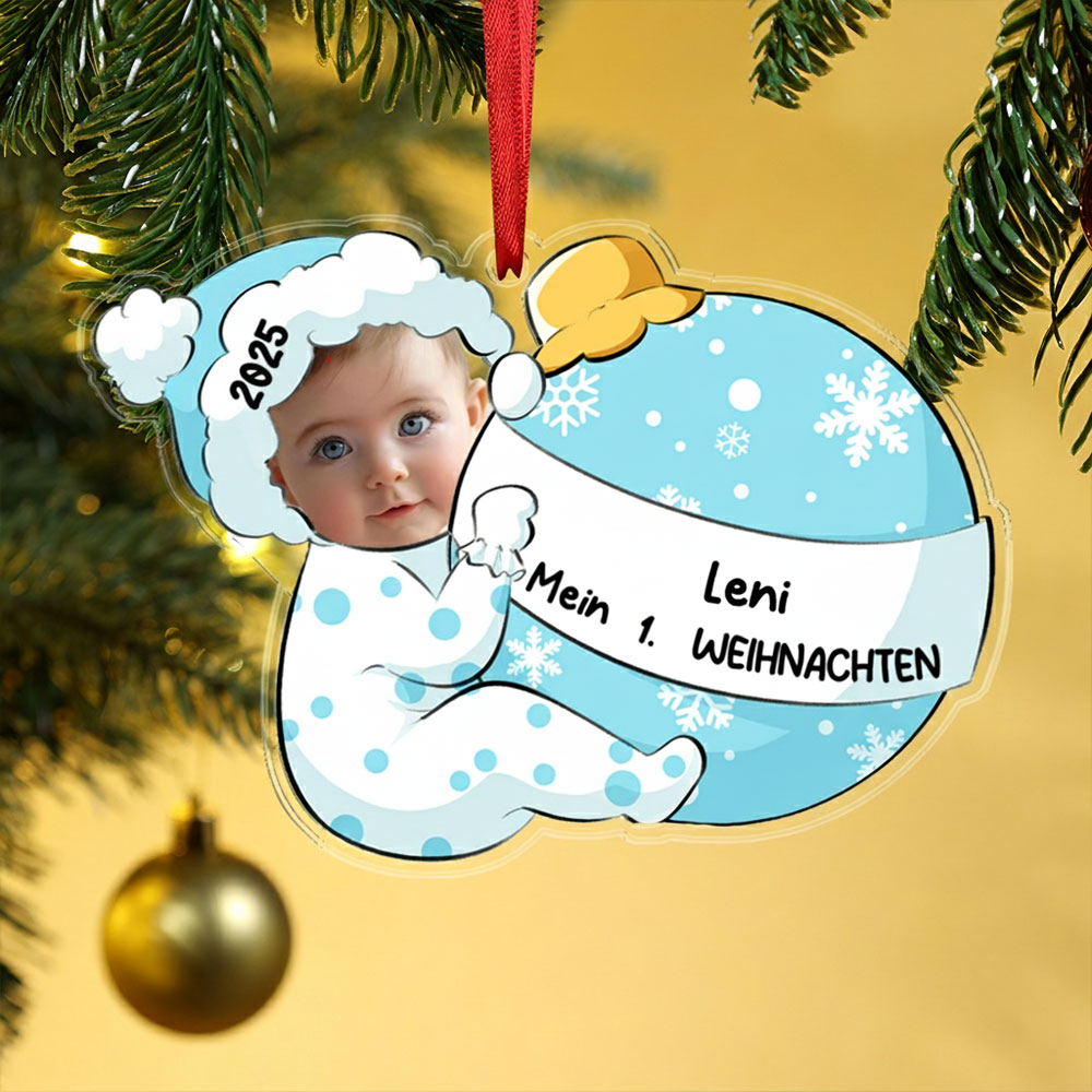 Acryl Weihnachtsornament – Personalisierter 1 Name & Foto & Jahr & Ordinalzahl Baby Weihnachtsanhänger