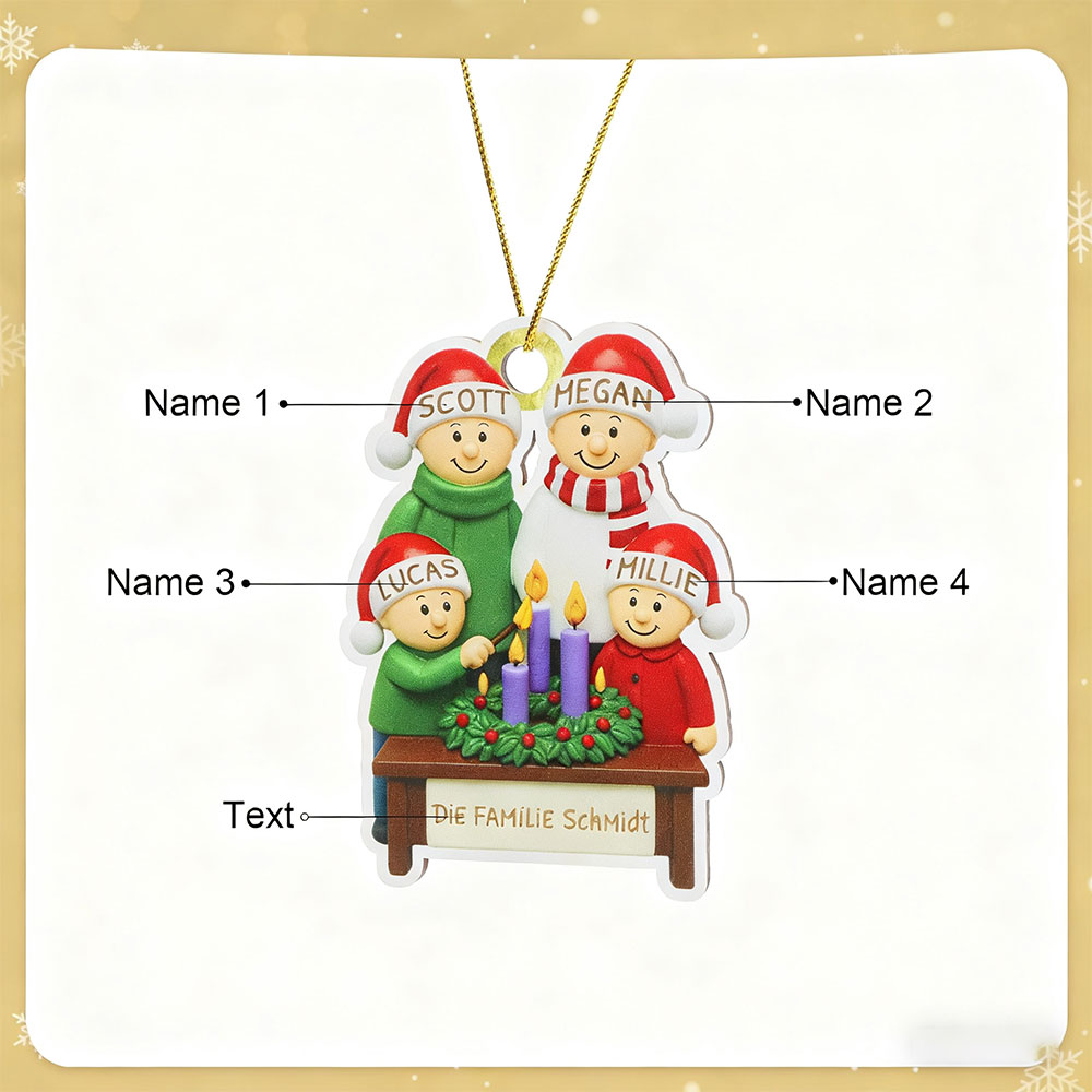 Personalisierter Christbaumanhänger Adventskranz für Familie – Weihnachtsgeschenk mit 4 Namen