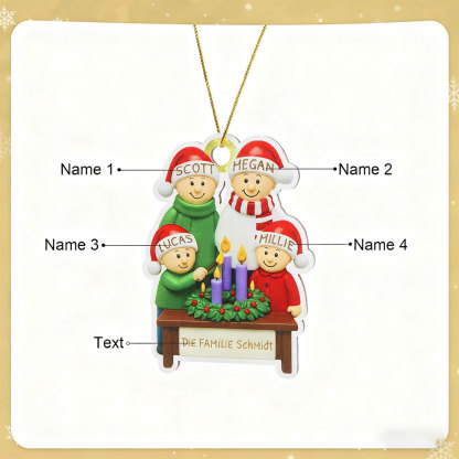 Personalisierter Christbaumanhänger Adventskranz für Familie – Weihnachtsgeschenk mit 4 Namen