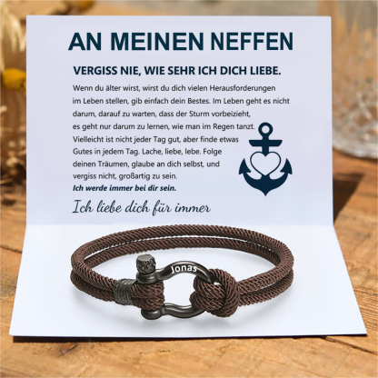Personalisierbares 1 Name Handseil Armband-An meinen Neffe Ich werde immer bei dir sein-Geschenk mit Nachrichtenkarte