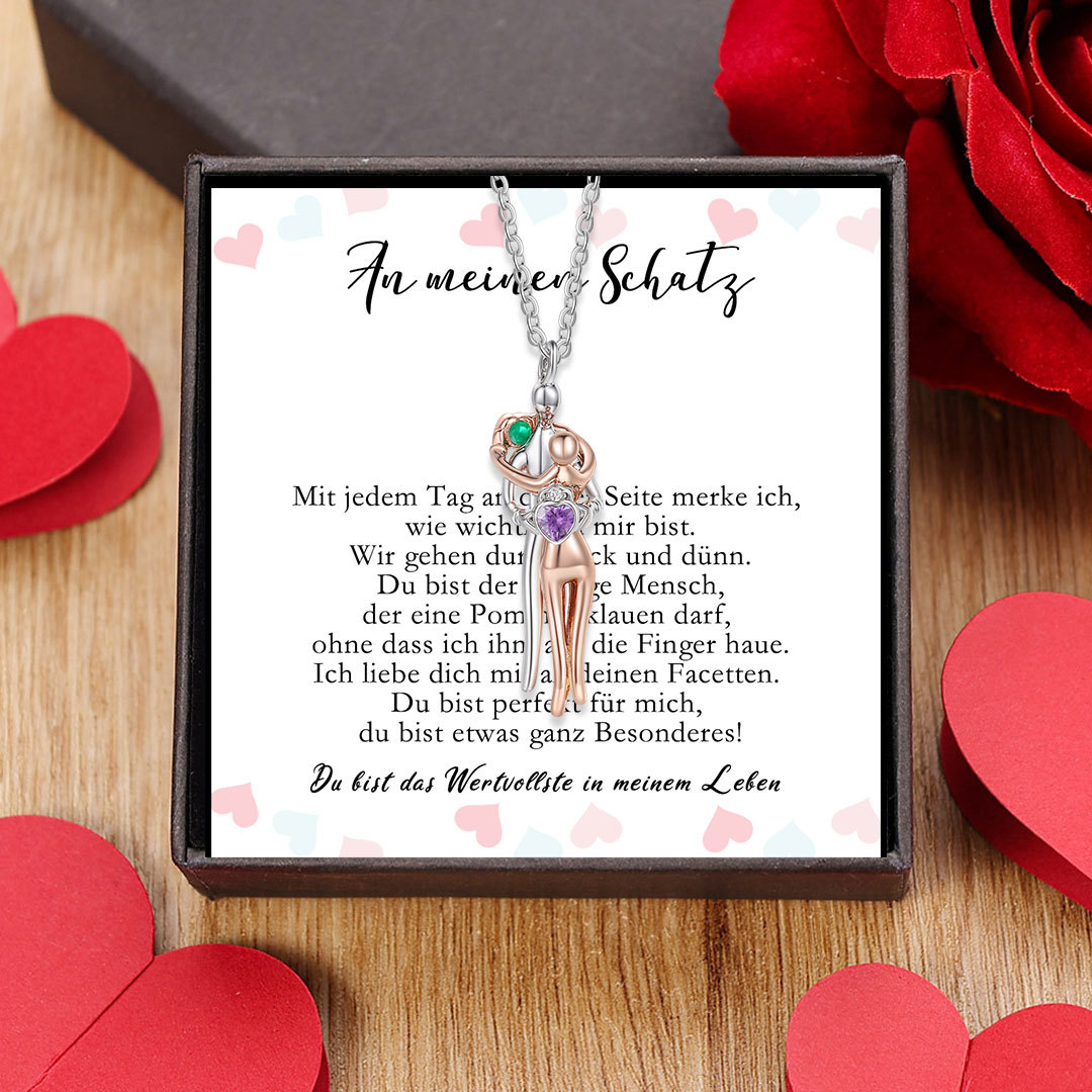 Personalisierte Umarmungs-Halskette für Paare mit 2 Geburtssteinen