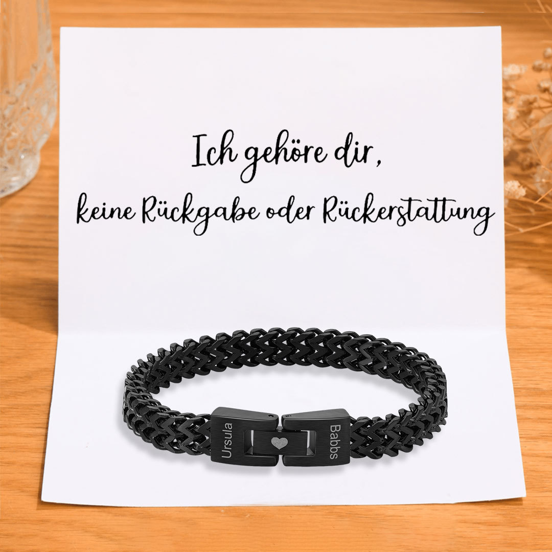 Personalisiertes Herren-Armband mit kubanischer Gliederkette aus Edelstahl mit Namen Paar-Kartenset