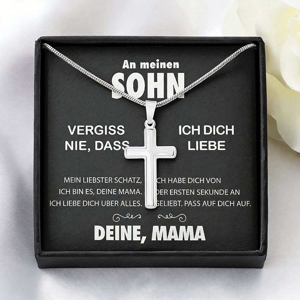 925 Sterling Silber An meine Sohn von Mama Kommunion Kreuz Halskette - Geschenk mit Nachrichtenkarte
