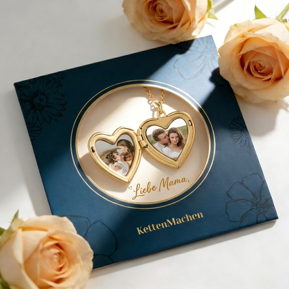 Personalisierte 2 Fotos & Name & Datum Herz Halskette 