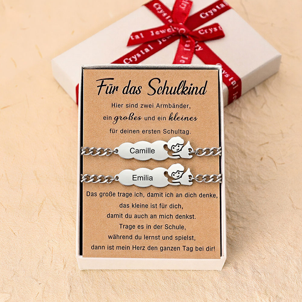 Für das Schulkind Mama und Kind Schutzengel Armband Set mit Namensgravur Edelstahl