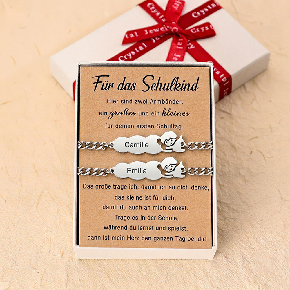Für das Schulkind Mama und Kind Schutzengel Armband Set mit Namensgravur Edelstahl