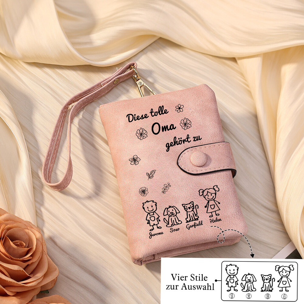 Personalisierte 4 Namen & Muster PU-Leder Portemonnaie -Diese tolle Oma gehört zu- Geldbörse für Oma Großmutter