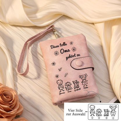 Personalisierte 4 Namen & Muster PU-Leder Portemonnaie -Diese tolle Oma gehört zu- Geldbörse für Oma Großmutter