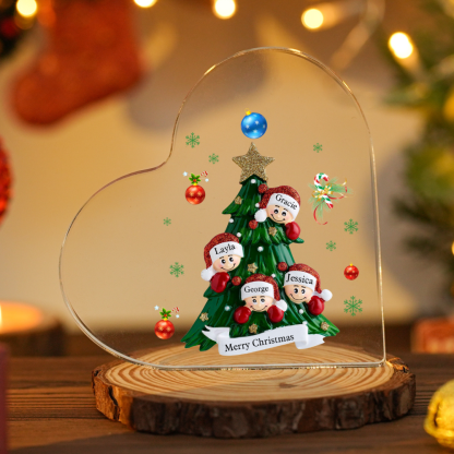 Personalisierte 2-8 Namen & Text Herz-Acryl-Deko – Weihnachtsbaum-Schreibtischdekoration für Familie