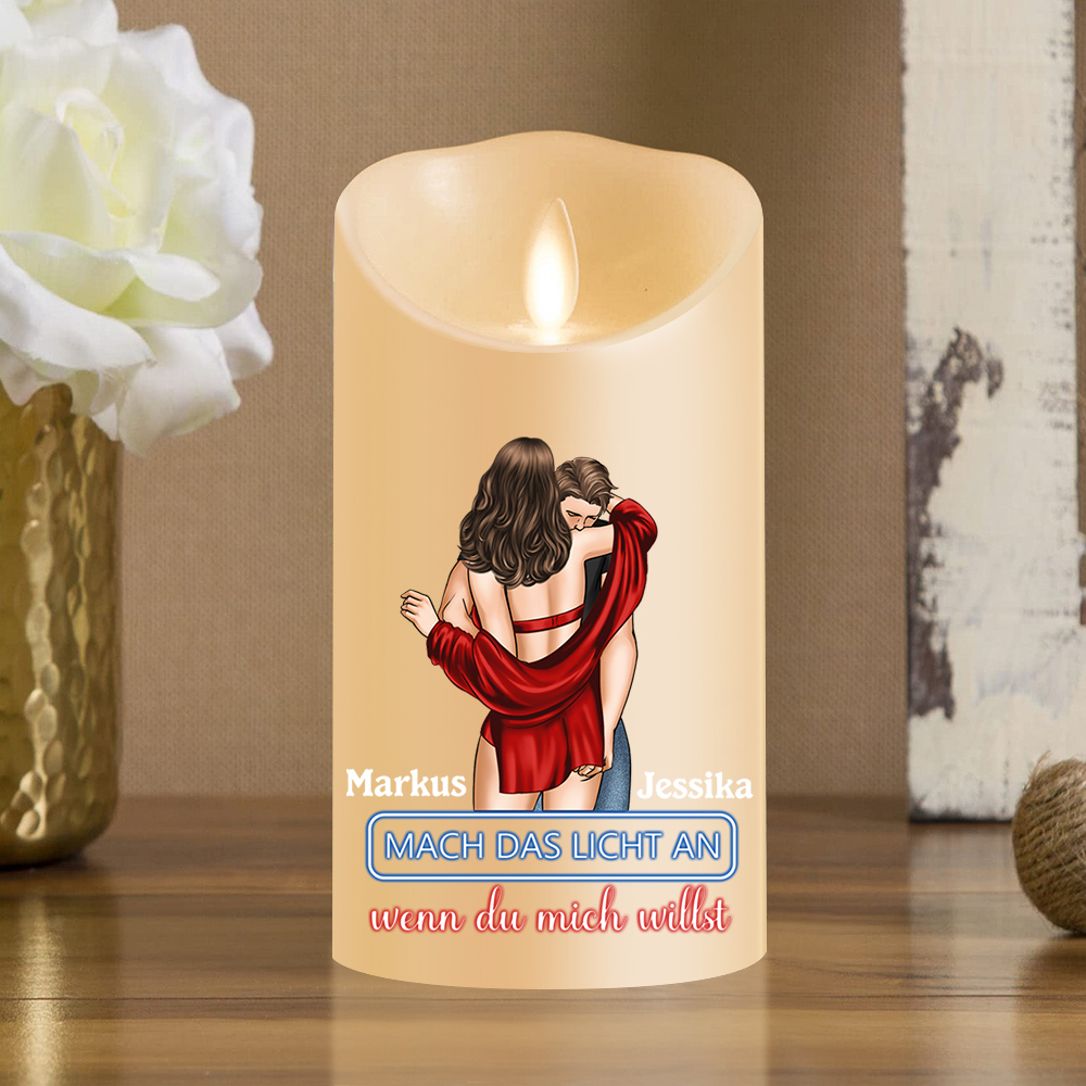 Personalisierte 2 Namen LED-Kerze -Mach das Licht an, wenn du mich willst-  Romantisches Geschenk für Paar
