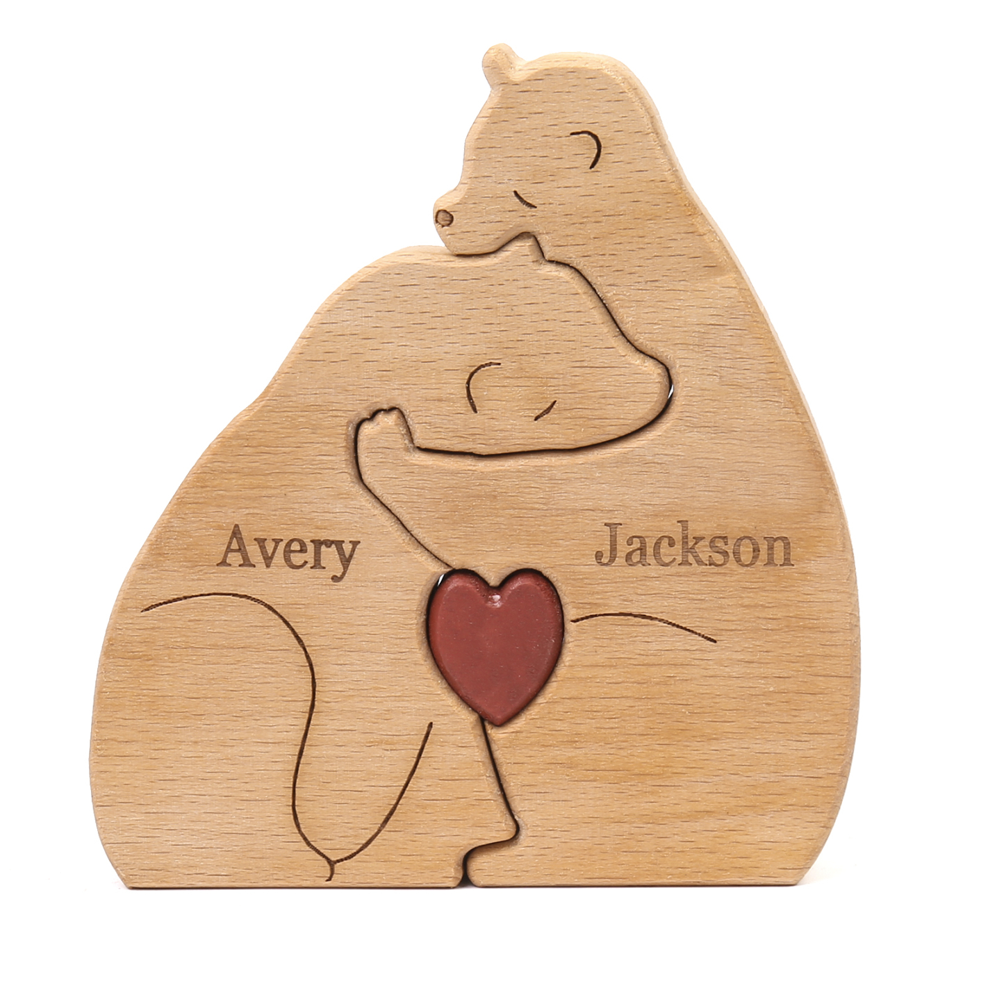 Holzskulptur-Personalisierte 2 Namen Bär Umarmung Paar Holz Deko für Pärchen
