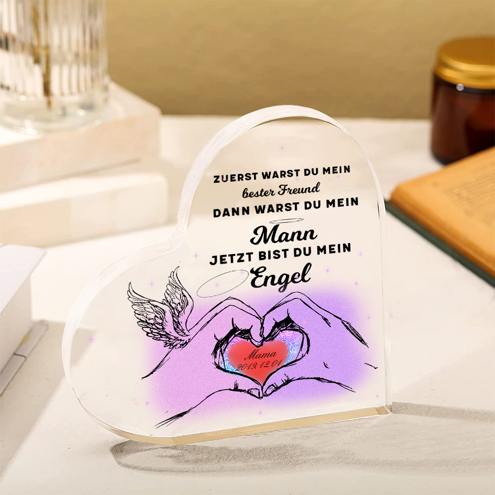 Personalisierter Name & Datum Acryl-Deko-Jetzt bist du mein Engel-Trauer Schreibtischdekoration für Mann