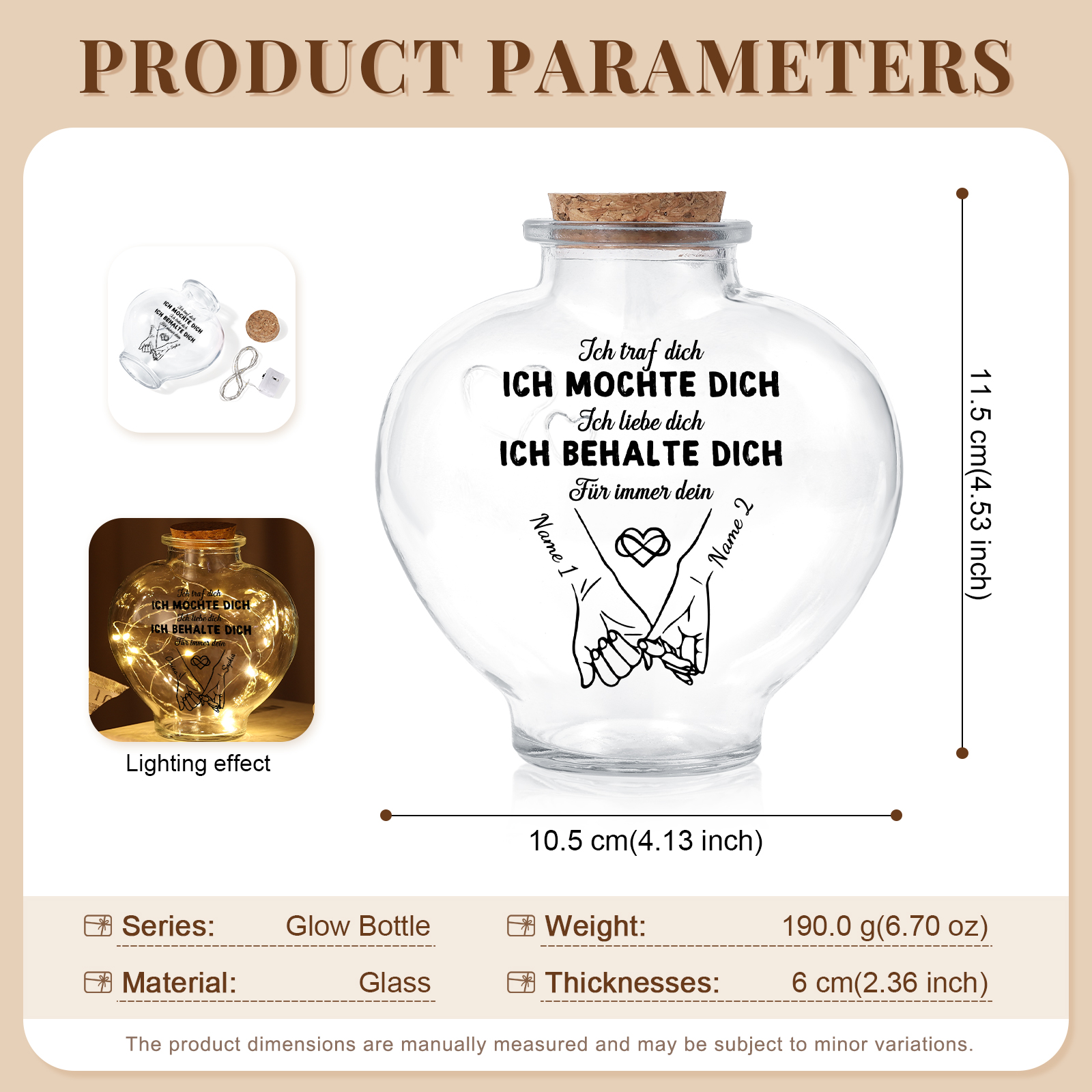 Personalisierte leuchtende Glasflasche – dekorative LED-Lampe in Herzform für Paare