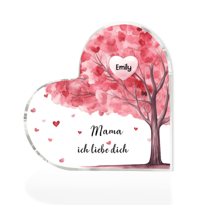 Personalisierter 1 Name & Text Rosa Familienbaum Familie Acryl-Deko Schreibtischdekoration für Mutter