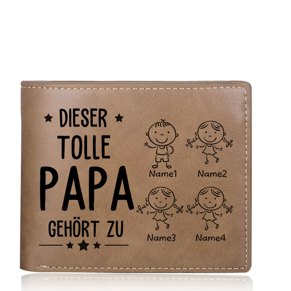 Personalisierte 4 Namen & Foto-Dieser tolle Papa gehört  PU Leder Kurze Geldbörse für Vater