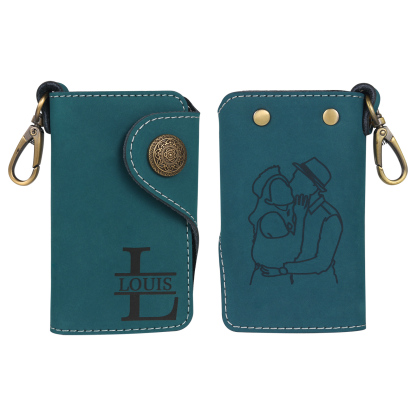 Personalisiertes Foto & Name & Buchstabe Strichzeichnung Leder Schlüsseltasche