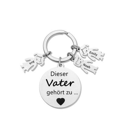 Gravur 3 Namen & Wunschtext Familie Schlüsselanhänger - Dieser Vater ( oder Mutter, Opa, Oma, usw. ) Gehört zu ...