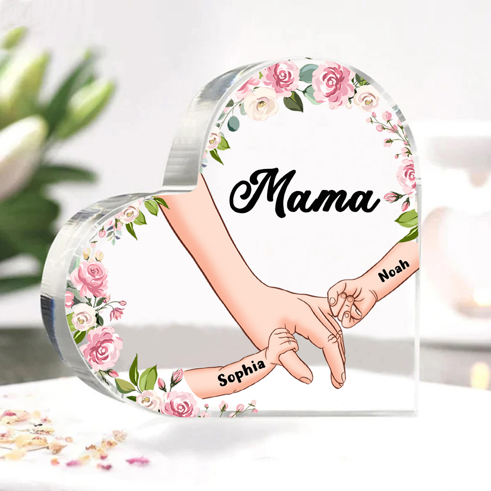 Personalisierte 2 Namen & Text Hand in Hand Acryl-Deko-Schreibtischdekoration für Großmutter