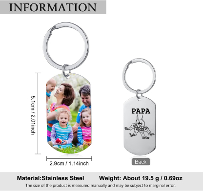 Personalisierbares Foto & 4 Namen Papa Faust Schlüsselanhänger-Geschenk für Vater