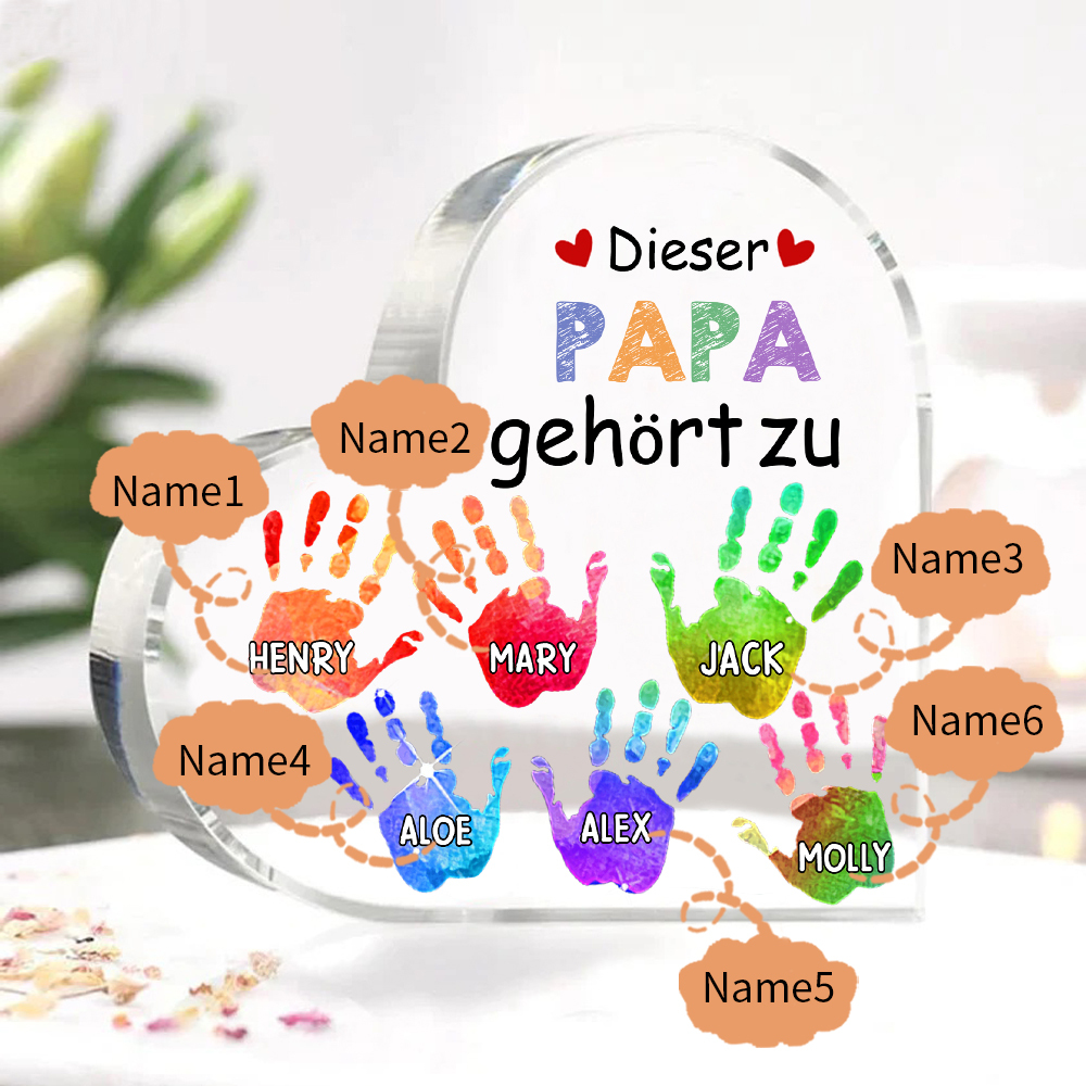 Personalisierte 6 Namen Acryl-Deko Dieser Papa gehört zu Schreibtischdekoration für Vater