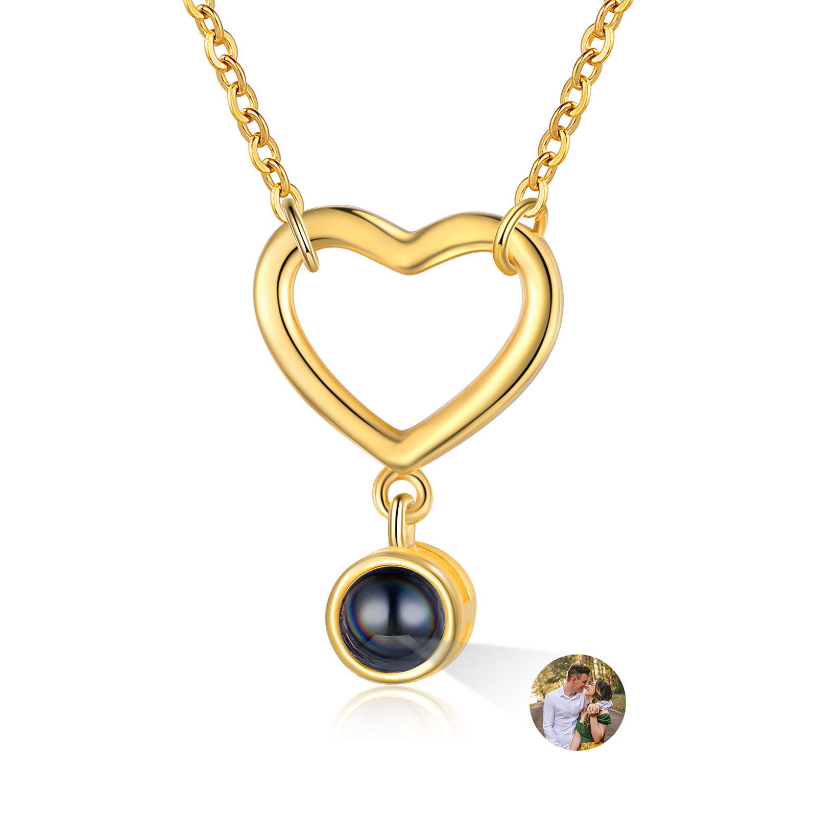 Personalisiertes Foto Herz Projektion Golden Halskette mit Zirkonia