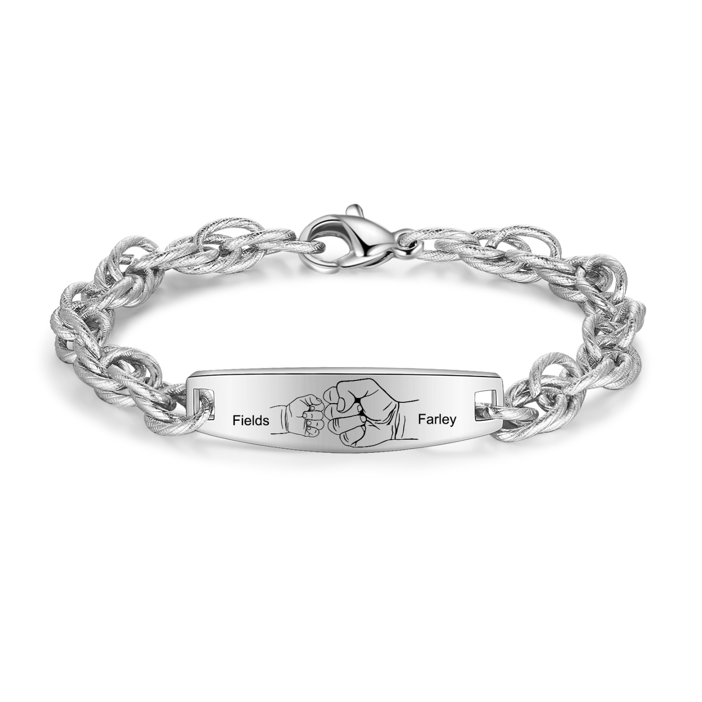 Herren Armband-Personalisiertes 2 Namen Faust Edelstahl Armband 