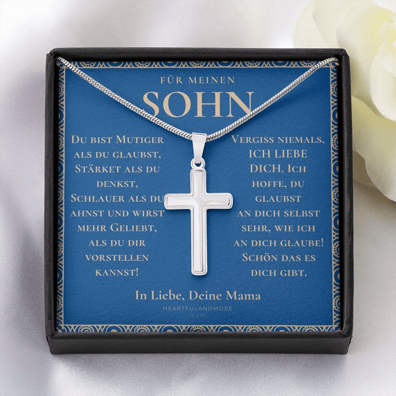 925 Sterling Silber Für meinen Sohn Kommunion Kreuz Halskette - Geschenk mit Nachrichtenkarte
