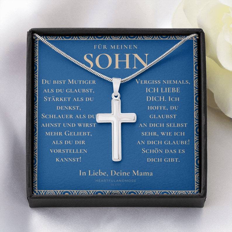 925 Sterling Silber Für meinen Sohn Kommunion Kreuz Halskette - Geschenk mit Nachrichtenkarte