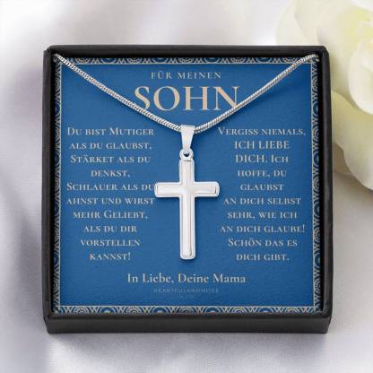 925 Sterling Silber Für meinen Sohn Kommunion Kreuz Halskette - Geschenk mit Nachrichtenkarte