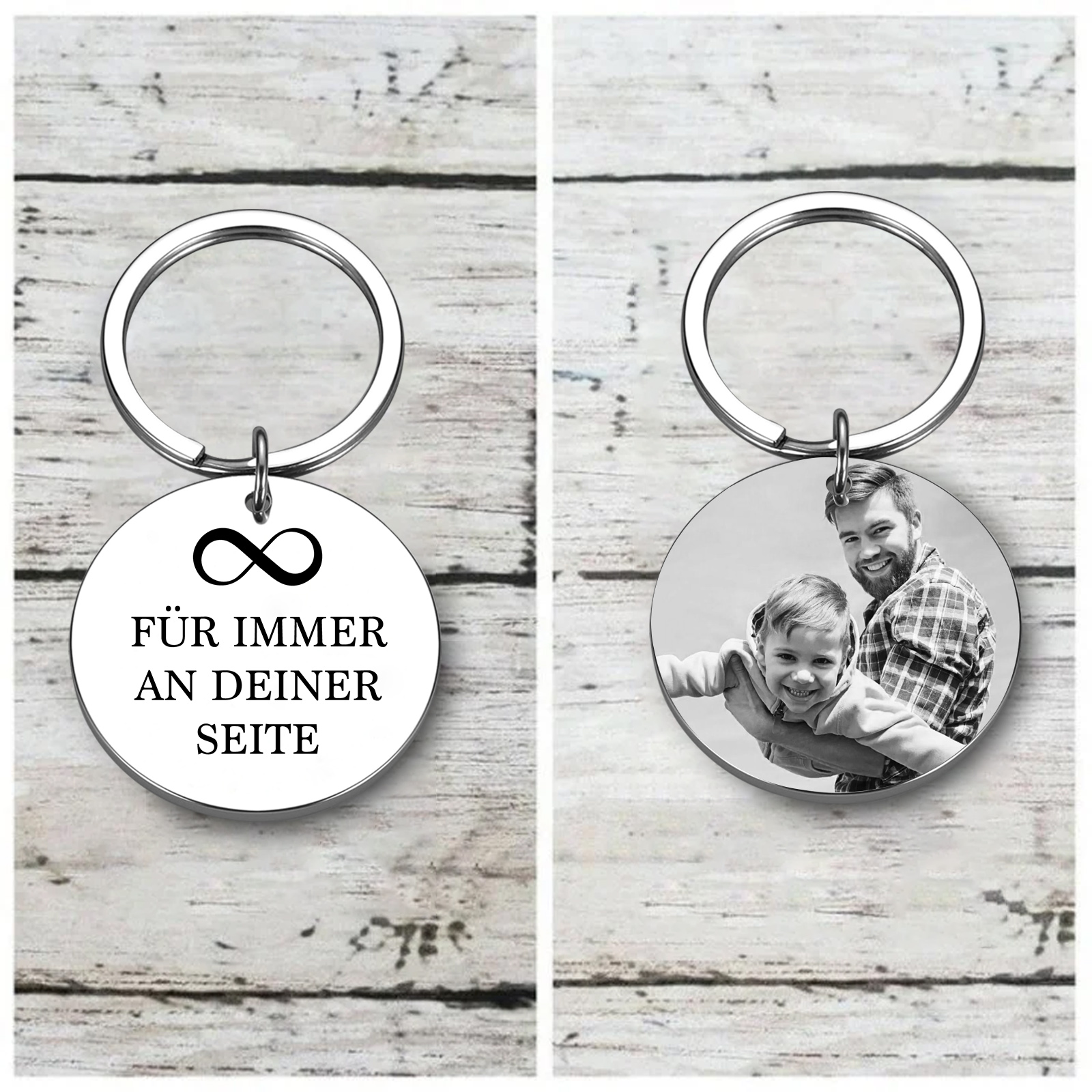 Personalisierbares Foto Rund Metall-Für immer an deiner Seite-Schlüsselanhänger für Familie