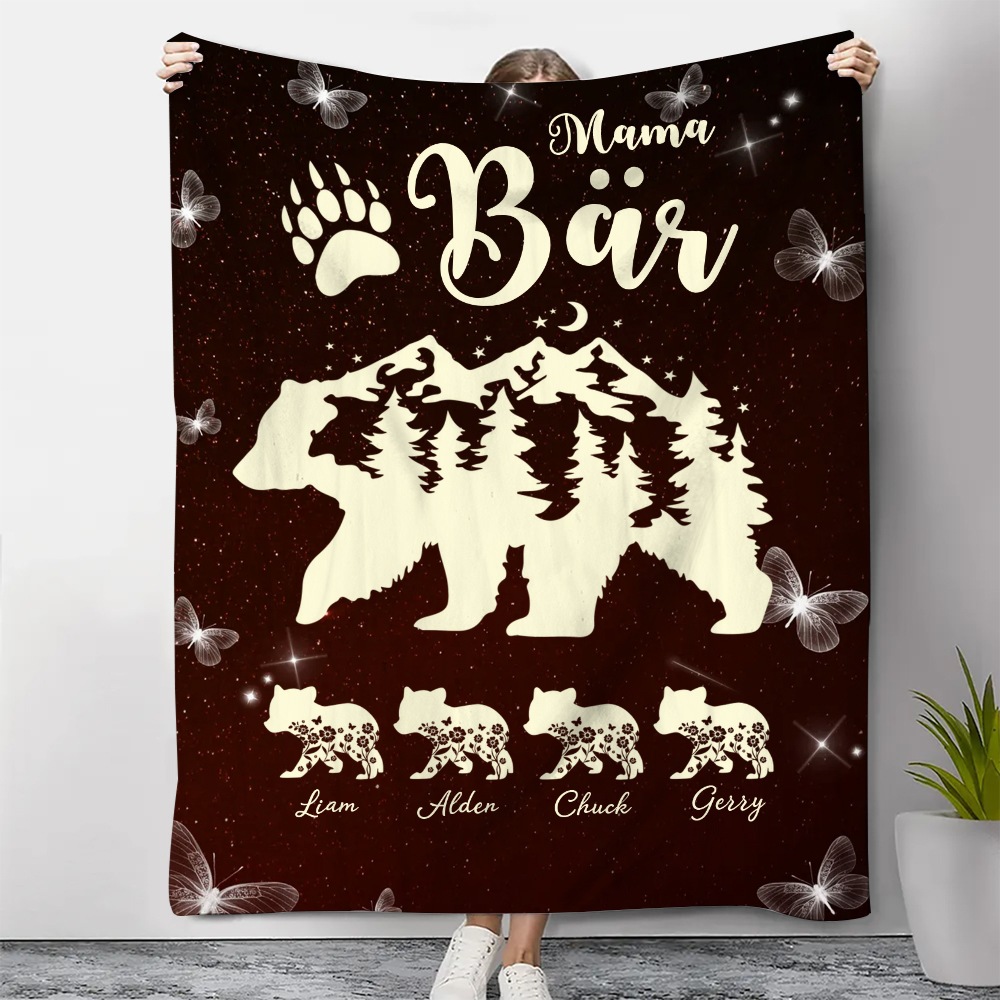 Personalisierbare 4 Namen Mama Bär Braun Decke - Geschenk für Mutter
