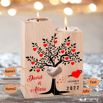 Personalisierte 2 Namen & Text & Jahr Kerzenhalter -Hölzerne Kerzenständer Hochzeitstag Valentinstag Geschenke