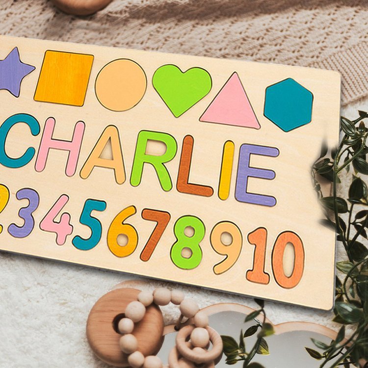 Personalisierte Hölzerne Name Puzzle Benutzerdefinierte Holz Fraktalbild & Zahl Puzzle mit Kinder Name 
