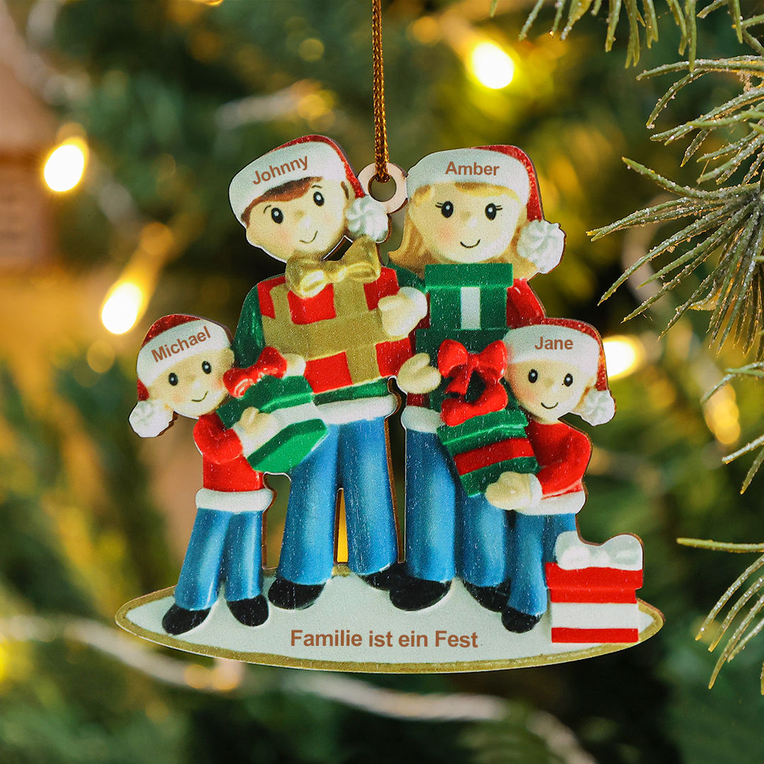 Holz Personalisierte 4 Namen & Text Weihnachtsgeschenke Weihnachtsornament mit 4 Familienmitgliedern 