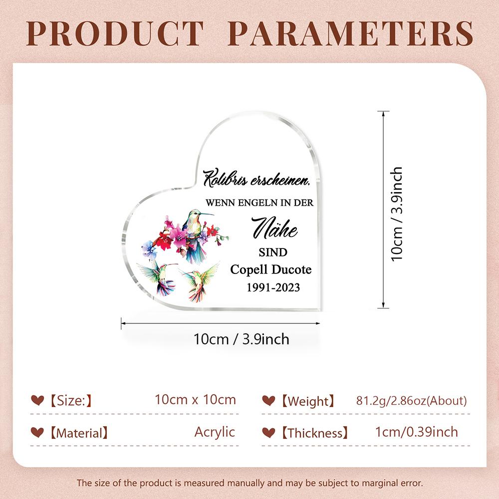 Personalisierter Name & Jahr Acryl-Deko-Kolibris erscheinen, wenn Engeln in der Nähe sind-Trauer Schreibtischdekoration
