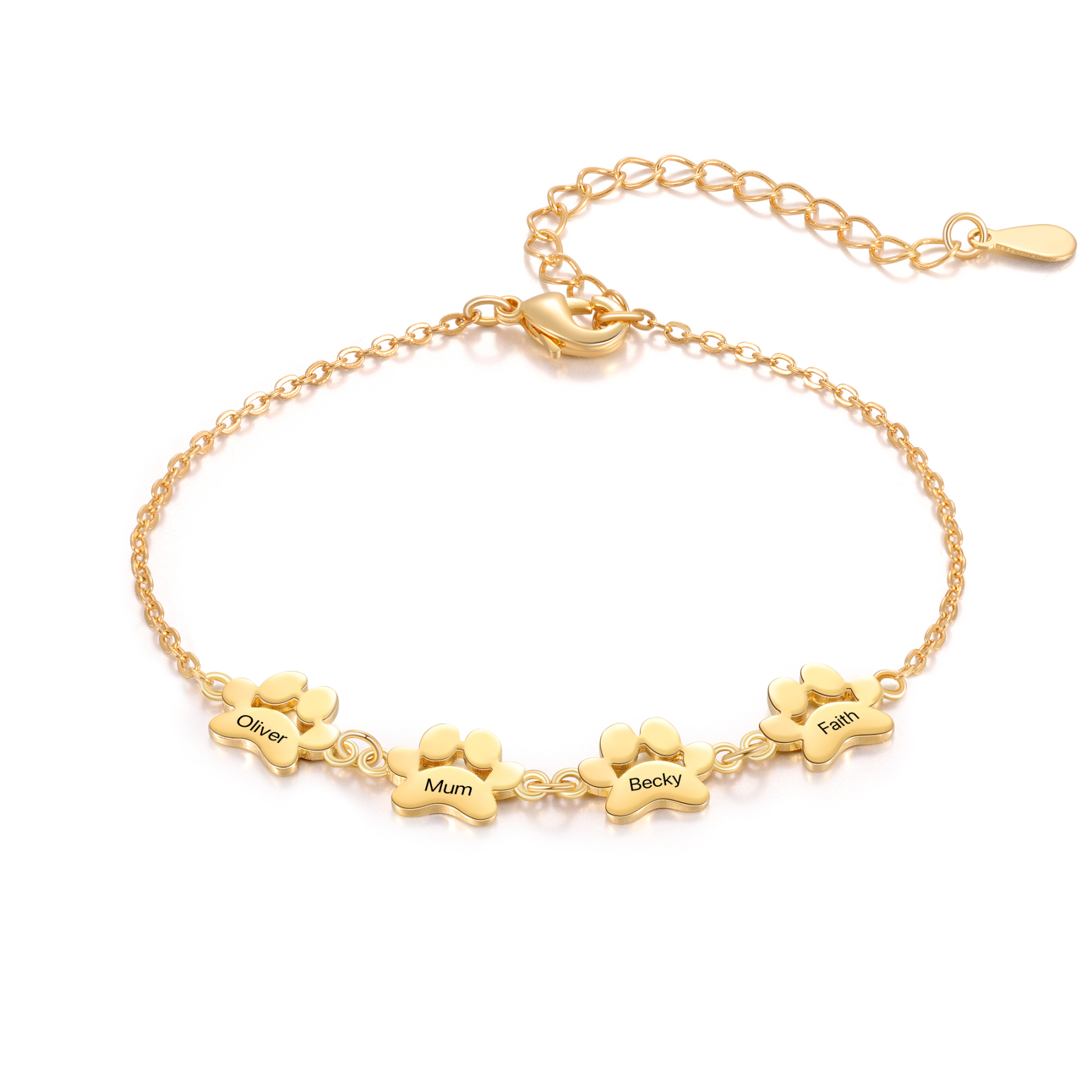 Personalisierte 4 Namen Pfotenabdrücke Golden Armband
