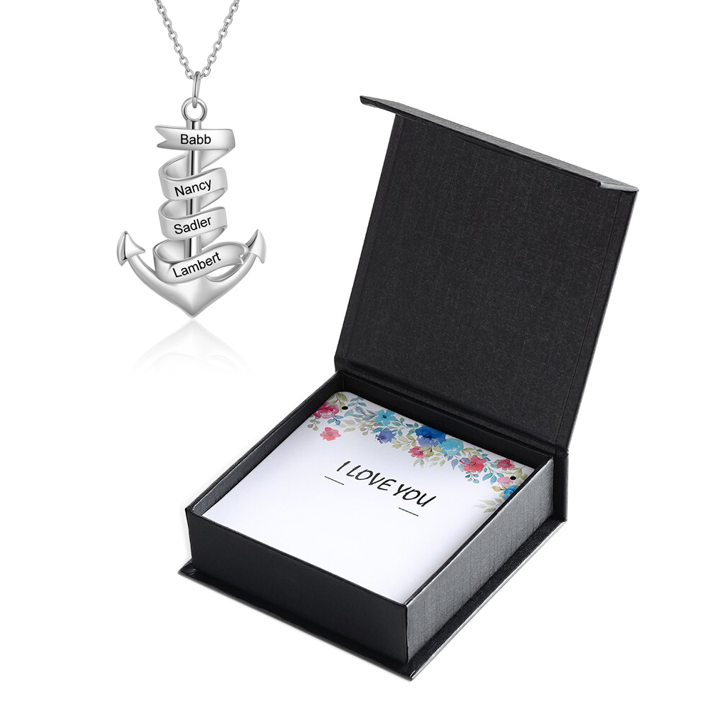 925 Sterling Silber Personalisierte 4 Namen Anker Halskette