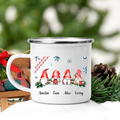 Emaille Tasse-Personalisierte 4 Namen Zwerg Weihnachts-Emaille Becher