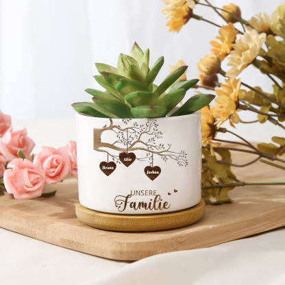 Personalisierbarer Text & 3 Fotos Familienbaum Familie Blumentopf