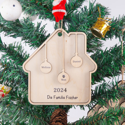 Holz Weihnachtsornament-Personalisiertes 3 Namen Text Jahr Haus Ornament Anhänger 